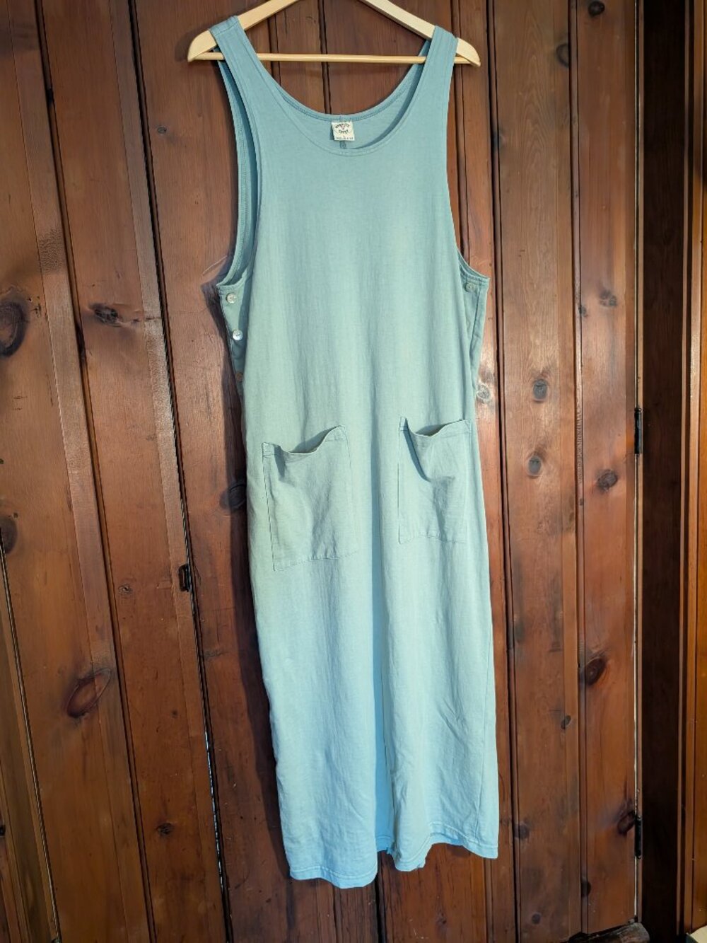 Varsity Sport Tank Dress -Green -Midi  -100% Cotton -2 front pockets -Size L